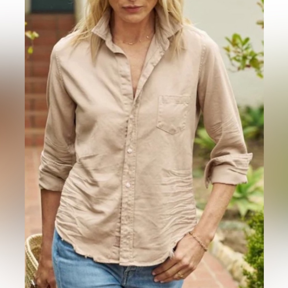 Frank & Eileen Eileen Famous Cotton Distressed Shirt in Vintage Peach XS(flaw)